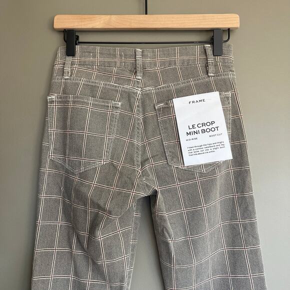 NWT FRAME Le Crop Mini Boot Plaid Jeans Size 25 Grey High Waist Kick Flare Chic - Picture 14 of 16